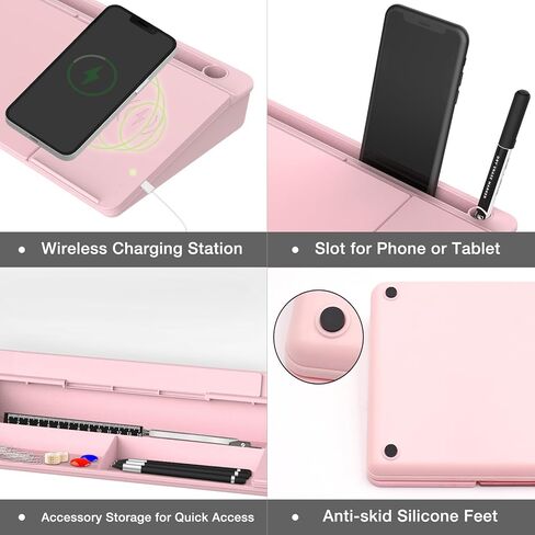 TOWON Black Desk Dry Erase Board with Charger Pad, Small Glass Desktop Whiteboard, Desktop whiteboard - Glass Dry Erase White Board- Desk Computer Buddy for Home Office Supply, 17 x 6 Inches in Kuwait