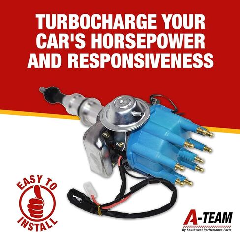 الموزع الكامل R2R من A-Team Performance - تشغيل 2 لسلسلة Ford Windsor V8 221، 260، 289، 302 - قطع إشعال بديلة للسيارات، تركيب بسلكين مع غطاء أزرق in Kuwait