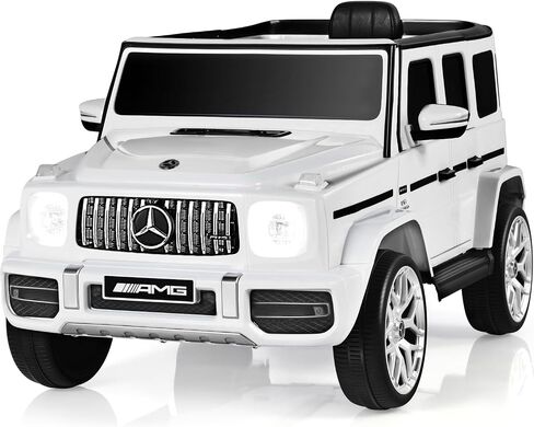 OLAKIDS 12V Kids Ride On Car, Licensed Mercedes Benz G63 Electric Vehicle with Remote Control, Double Open Doors, Music, Bluetooth, 2 Speeds, Wheels Suspension, Battery Powered Driving Toy (White) in Saudi Arabia