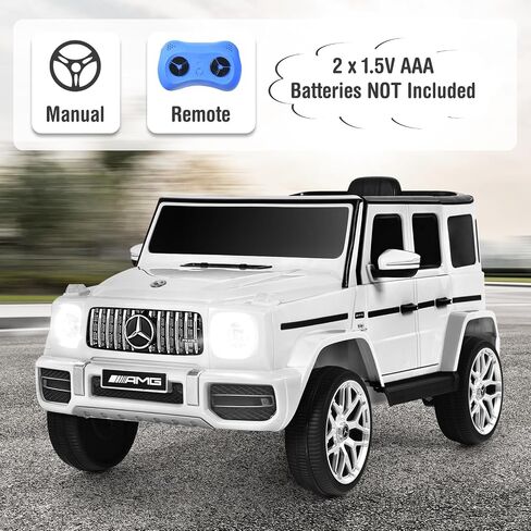 OLAKIDS 12V Kids Ride On Car, Licensed Mercedes Benz G63 Electric Vehicle with Remote Control, Double Open Doors, Music, Bluetooth, 2 Speeds, Wheels Suspension, Battery Powered Driving Toy (White) in Saudi Arabia