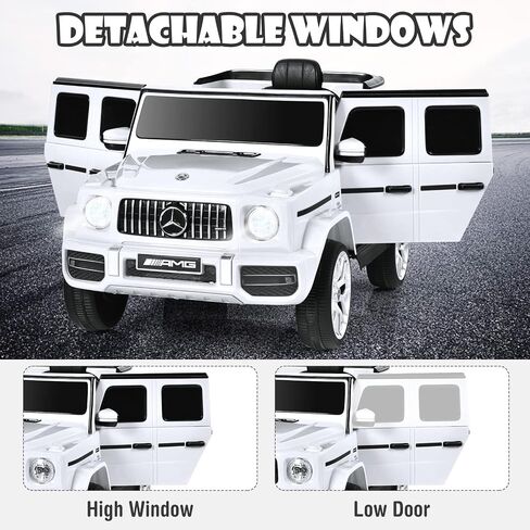 OLAKIDS 12V Kids Ride On Car, Licensed Mercedes Benz G63 Electric Vehicle with Remote Control, Double Open Doors, Music, Bluetooth, 2 Speeds, Wheels Suspension, Battery Powered Driving Toy (White) in Saudi Arabia