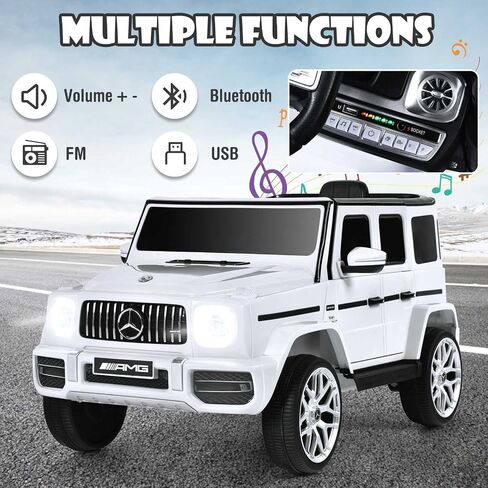 OLAKIDS 12V Kids Ride On Car, Licensed Mercedes Benz G63 Electric Vehicle with Remote Control, Double Open Doors, Music, Bluetooth, 2 Speeds, Wheels Suspension, Battery Powered Driving Toy (White) in Saudi Arabia
