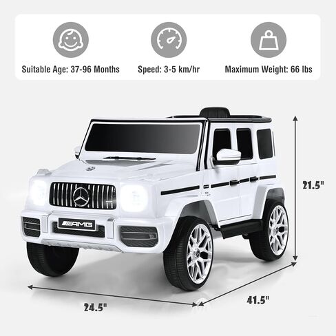 OLAKIDS 12V Kids Ride On Car, Licensed Mercedes Benz G63 Electric Vehicle with Remote Control, Double Open Doors, Music, Bluetooth, 2 Speeds, Wheels Suspension, Battery Powered Driving Toy (White) in Saudi Arabia