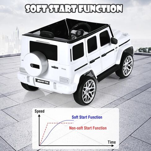 OLAKIDS 12V Kids Ride On Car, Licensed Mercedes Benz G63 Electric Vehicle with Remote Control, Double Open Doors, Music, Bluetooth, 2 Speeds, Wheels Suspension, Battery Powered Driving Toy (White) in Saudi Arabia