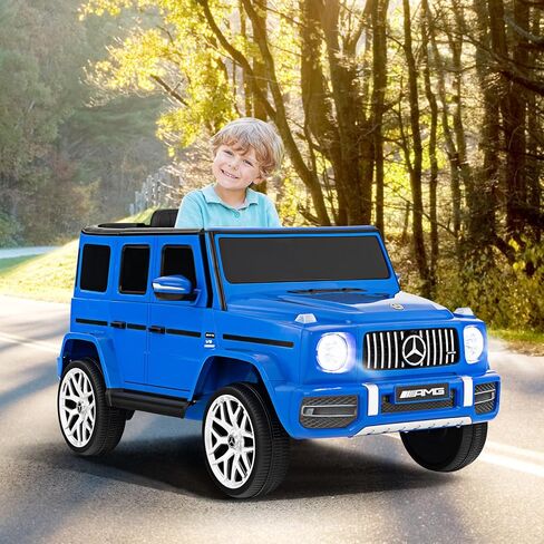 OLAKIDS 12V Kids Ride On Car, Licensed Mercedes Benz G63 Electric Vehicle with Remote Control, Double Open Doors, Music, Bluetooth, 2 Speeds, Wheels Suspension, Battery Powered Driving Toy (White) in Kuwait