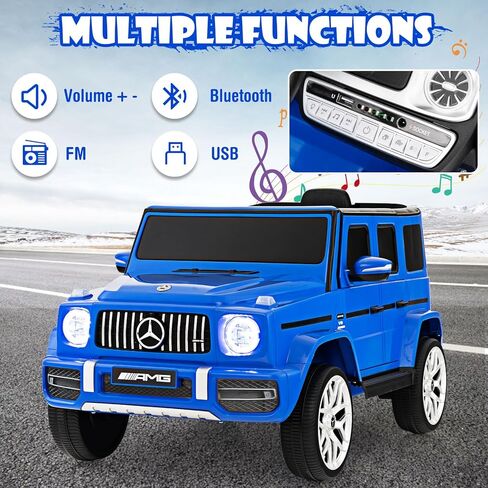 OLAKIDS 12V Kids Ride On Car, Licensed Mercedes Benz G63 Electric Vehicle with Remote Control, Double Open Doors, Music, Bluetooth, 2 Speeds, Wheels Suspension, Battery Powered Driving Toy (White) in Kuwait