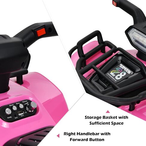 HONEY JOY Kids ATV, 4 Wheeler Battery Powered Toddler Quad with Front Storage Basket, Horn, Music, LED Lights, Footrest, Electric Car for Kids, 6V Ride On Toys for Boys Girls(Pink) in Saudi Arabia