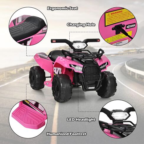 HONEY JOY Kids ATV, 4 Wheeler Battery Powered Toddler Quad with Front Storage Basket, Horn, Music, LED Lights, Footrest, Electric Car for Kids, 6V Ride On Toys for Boys Girls(Pink) in Saudi Arabia
