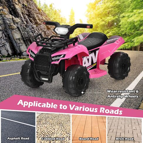 HONEY JOY Kids ATV, 4 Wheeler Battery Powered Toddler Quad with Front Storage Basket, Horn, Music, LED Lights, Footrest, Electric Car for Kids, 6V Ride On Toys for Boys Girls(Pink) in Saudi Arabia
