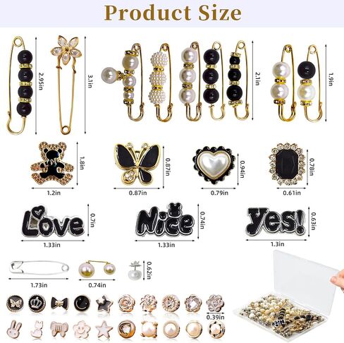 Junk Sock Charms Kit - 68 Pcs Bling Charms for Socks - Gold Brooches and Pins for Women - Shoe Charms for Sneakers - DIY Decorative Safety Pin Bulk for Clothing,Shoe & Hat Pin Accessories (Black) in Kuwait