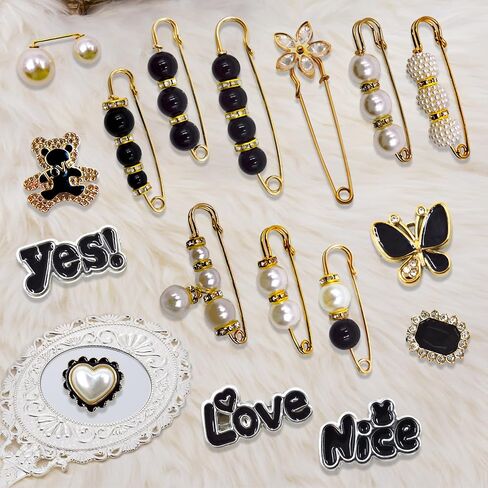 Junk Sock Charms Kit - 68 Pcs Bling Charms for Socks - Gold Brooches and Pins for Women - Shoe Charms for Sneakers - DIY Decorative Safety Pin Bulk for Clothing,Shoe & Hat Pin Accessories (Black) in Kuwait