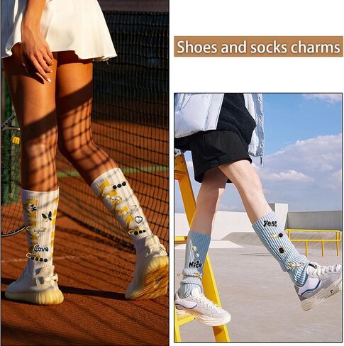 Junk Sock Charms Kit - 68 Pcs Bling Charms for Socks - Gold Brooches and Pins for Women - Shoe Charms for Sneakers - DIY Decorative Safety Pin Bulk for Clothing,Shoe & Hat Pin Accessories (Black) in Kuwait