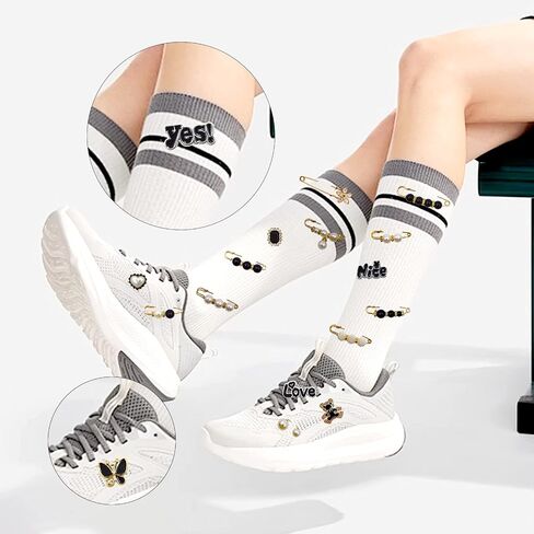 Junk Sock Charms Kit - 68 Pcs Bling Charms for Socks - Gold Brooches and Pins for Women - Shoe Charms for Sneakers - DIY Decorative Safety Pin Bulk for Clothing,Shoe & Hat Pin Accessories (Black) in Kuwait