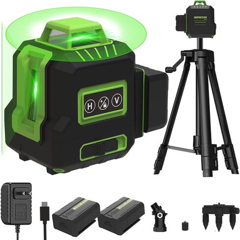مستوى ليزر مع حامل ثلاثي القوائم، تسوية ذاتية بالليزر بخط متقاطع أخضر 360 درجة لبناء شبكة سقف بلاط الحائط، بطاريتان وجهاز تحكم عن بعد in Kuwait