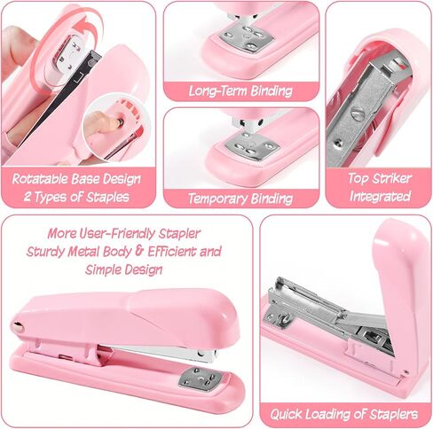 10 in 1 Pink Office Supplies,Pink Desk Accessories for Wome,Office Supplies Set with Stapler and Tape Dispenser,Scissors,Staple Remover,Staples,Clips & Labels,Gift for Student or Colleague in Saudi Arabia
