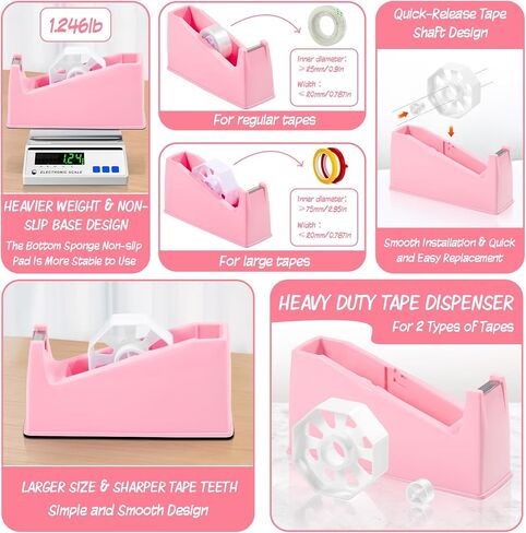 10 in 1 Pink Office Supplies,Pink Desk Accessories for Wome,Office Supplies Set with Stapler and Tape Dispenser,Scissors,Staple Remover,Staples,Clips & Labels,Gift for Student or Colleague in Saudi Arabia