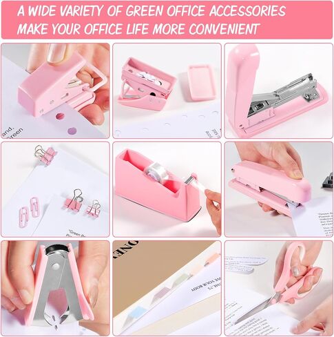 10 in 1 Pink Office Supplies,Pink Desk Accessories for Wome,Office Supplies Set with Stapler and Tape Dispenser,Scissors,Staple Remover,Staples,Clips & Labels,Gift for Student or Colleague in Saudi Arabia