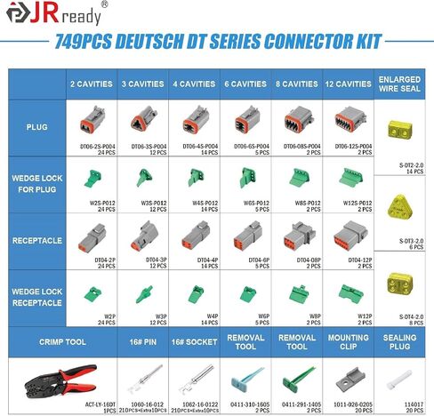 JRready 604PCS DT Deutsch Connector Kit, 2 3 4 6 8 12 Pin Gray DT Connectors, Size 16 Stamped Formed Contacts(14-18AWG)/ DT Connector Removal Tool, ST6315 Deutsch pin Connector kit. in Saudi Arabia