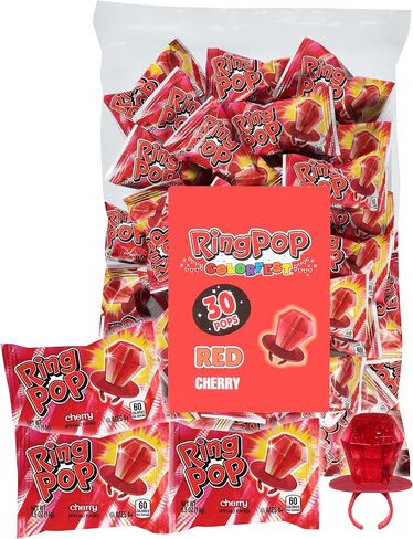 Ring Pop Purple Candy Lollipops, 30Ct Bulk Individually Wrapped in Very Berry Punch Flavor, Full Size, Fun Hard Candy For Birthday, Party Favors, Bachelorette Parties & Kids Gifts in Saudi Arabia