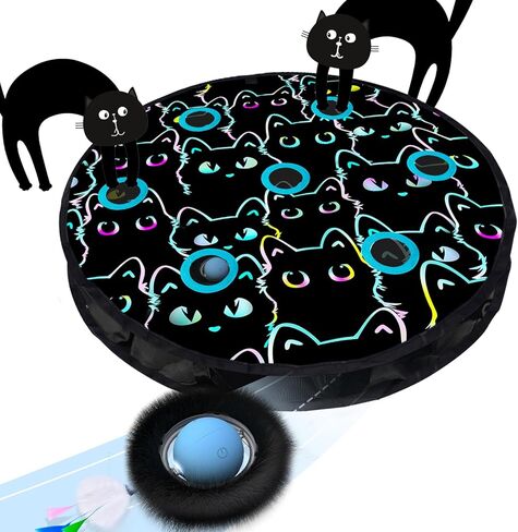 ORSDA Cat Toys, Interactive Fast Rolling Ball in Pouch, Hide and Seek for Indoor Cats, Motion Chirping Activated Moving Ball, 7 Holes Mat Mouse Catching Game in Kuwait