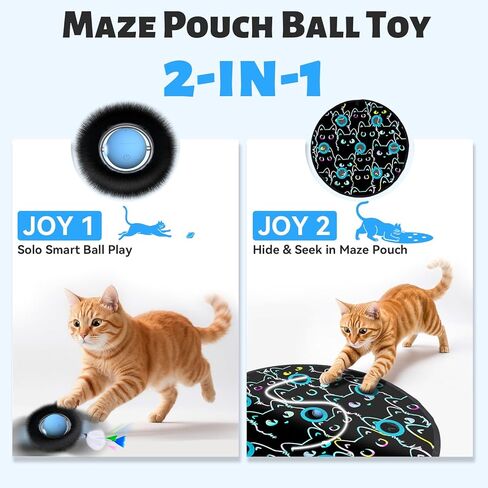 ORSDA Cat Toys, Interactive Fast Rolling Ball in Pouch, Hide and Seek for Indoor Cats, Motion Chirping Activated Moving Ball, 7 Holes Mat Mouse Catching Game in Kuwait