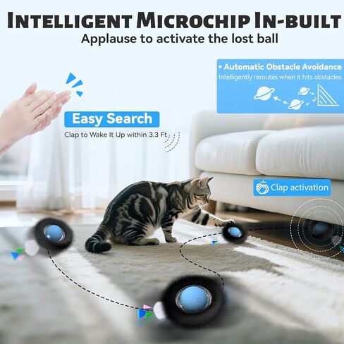 ORSDA Cat Toys, Interactive Fast Rolling Ball in Pouch, Hide and Seek for Indoor Cats, Motion Chirping Activated Moving Ball, 7 Holes Mat Mouse Catching Game in Kuwait