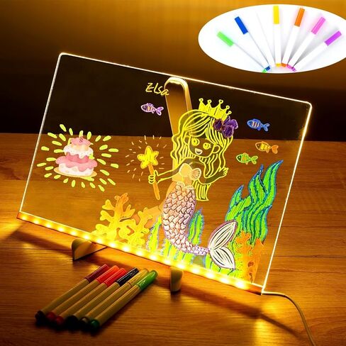 Led Note Board with Colors, Light Up Acrylic Message Board, Glowing Acrylic Dry Erase Board with Light, Led Boards to Write On, Led Writing Board Led Drawing Board (Large/11.8 * 7.9 inches) in Saudi Arabia