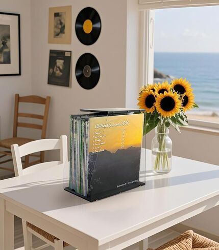 Vinyl Record Storage Rack, 40LPs+ Capacity Wooden Vinyl Albums Display Organizer with Acrylic Board, Quick Assembly Retro Style Record Storage Box for CD, Magazine, File in Saudi Arabia