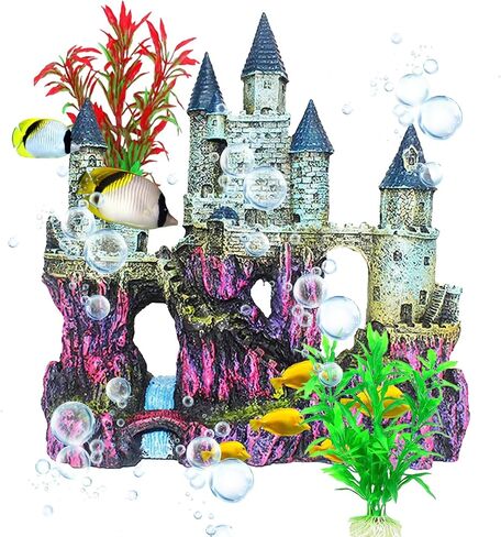 Aquarium Castle Decor, Resin Castle for Fish Tank with Randomly Color Plants Decorations Accessories for Freshwater and Saltwater Fish Tanks in Kuwait
