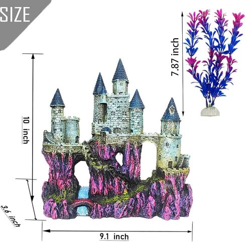 Aquarium Castle Decor, Resin Castle for Fish Tank with Randomly Color Plants Decorations Accessories for Freshwater and Saltwater Fish Tanks in Kuwait