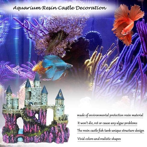 Aquarium Castle Decor, Resin Castle for Fish Tank with Randomly Color Plants Decorations Accessories for Freshwater and Saltwater Fish Tanks in Kuwait