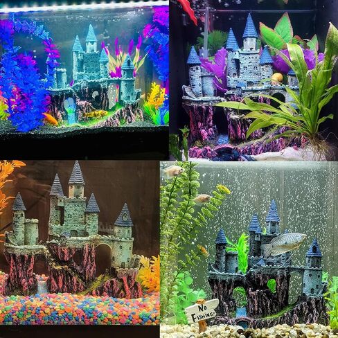Aquarium Castle Decor, Resin Castle for Fish Tank with Randomly Color Plants Decorations Accessories for Freshwater and Saltwater Fish Tanks in Kuwait