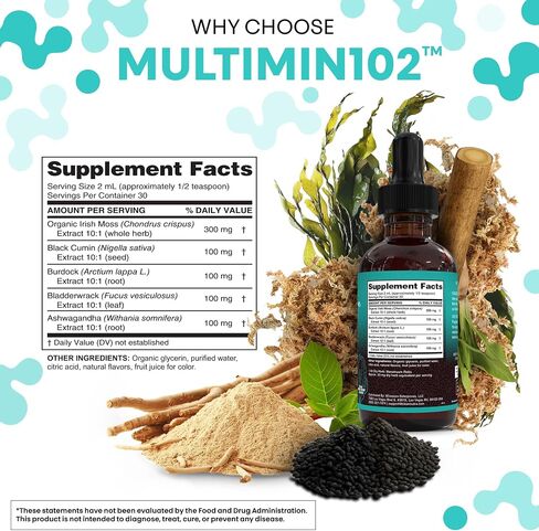 Clean Nutraceuticals Sea Moss Liquid Drops Supplement with Black Seed Oil Ashwagandha Burdock Root & Bladderwrack - Multimineral Organic Non-GMO Vegan for Gut Heath Skin Immune Support Hair (2) in Saudi Arabia