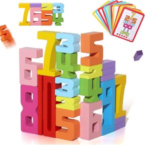 BESTAMTOY 20PCS Montessori Inspired Wooden Number Building Blocks-Wooden Blocks for 3+ Years Old Kids 1-10 Number Game Balance Competition Toy – Unlock Your Kids Potential