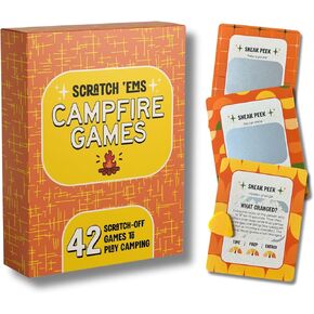 Scratch 'Ems Campfire Games | 42 Scratch Off Cards for Outdoor Summer Fun | Camping Card Games for Kids & Family | Screen-Free Entertainment, Perfect Camping Gifts for Kids & Family