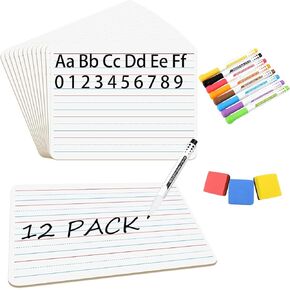 White Board Dry Erase Boards Classroom Pack Mini White Boards 9" x12" Double Sided Personal Whiteboards for Students Teachers School Supplies Lapboards (Set of 12 Boards & Erasers & Pens)