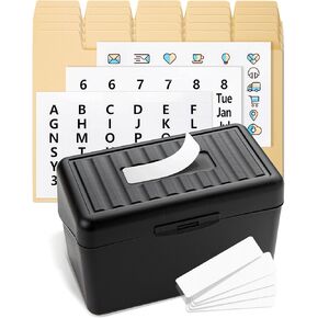 Index Card Box 3x5 - Recipe Box with Manila Dividers & Stickers - Premium Index Card Holder Ideal as Business Card Organizer, Recipe Card Box, Index Card Organizer, Flash Card Holder