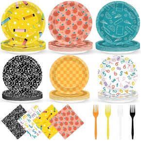 96Pcs Back to School Party Plates and Napkins School Season Tableware Set Apples Pencils Dinnerware Ruler Apple Alphabet Theme Decor for Kids Birthday Preschool Kindergarten Supplies Serve 24 Guests