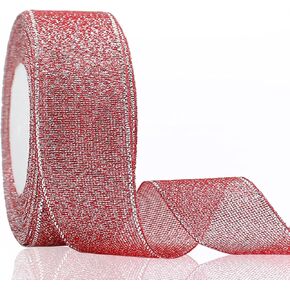 1 1/2 Inch Pink and Silver Glitter Ribbon, 25Yards Colorful Sparkly Metallic Fabric Ribbon for Gift Wrapping, Balloons, Crafts, DIY Decor, Holiday, Wedding and Birthday Party Decoration.