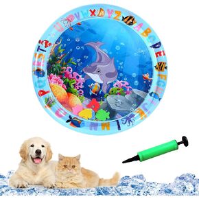Sensor Water Playmat, Thickened Water Sensor Play Mat for Cats Dog, Thickened Sensory Water Play Mat for Cats with Fish for Pet Play, Cat dog Water Sensor Pad Water Playmat with Toy (Dolphin - 26 in)