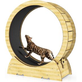 Cat Exercise Wheel for Indoor Cats, 36" Cat Treadmill Wheel with Detachable Carpeted Runway, Natural Solid Wood Sturdy Running Wheel for Running/Training/Walking, Suitable for Most Cats