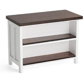 Odoria Dollhouse Kitchen Island Miniature: 1/12 Scale Dining Table with Storage Shelves for Restaurant Pub Bar - Mini Kitchen Counter Shelving Wood Furniture Modern White