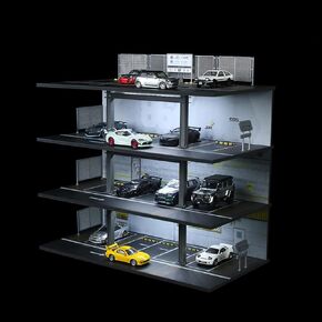1/64 Scale Die-cast Model Car Display Case with LED Light, Organizer Compatible with Hot Wheels Parking Garage Dioramas with 20 Parking Spaces (Mix)