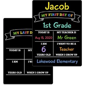 Double-Sided First & Last Day of School Sign Board - Reusable Chalkboard for Preschool, Kindergarten to Elementary - Back to School Photo Prop & Memory Keeper with Erasable Surface