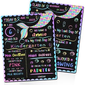 Double Sided First & Last Day of School Chalkboard Sign, 10" x 12" Reusable School Board, Colorful Photo Prop, Teacher Gift, Preschool to 12th Grade(Unicorn)