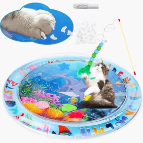 Cat Water Mat,Upgrade 0.5mm Thickened Water Mat For Cats,Anti-Scratch Cat Water Sensory Play Mat,Unbreakable Interactive Cat Toy,Comfort water play mat for cats,Cat Play Mat with Cat Wand Toy