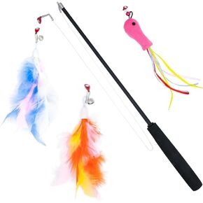 Magnetic Cat Wand Toy Cat Retractable Wand Feather Chase and Exercise String Interactive Cat Toys