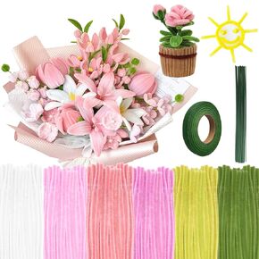 631 Pcs Pipe Cleaners Chenille Stems Flowers Craft Making kit for DIY Flower Making with Green Floral Wires,Gardening Tape