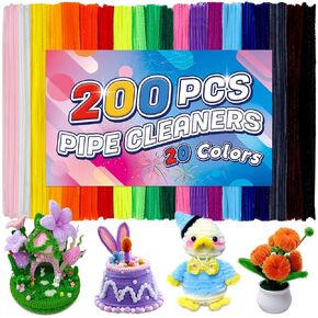 Lokunn Pipe Cleaners ، 200 PCS مجموعة منظفات الأنابيب متعددة الألوان ، وسيقان شنيل ذات اللون الصلب ، والفنون والحرف اليدوية DIY مع عيون لاصقة وصندوق تخزين ، ولوازم الفنون في عيد الميلاد عيد الميلاد