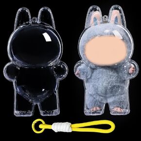 Protective Case for LABUBU Doll,Clear Plastic Display Standing Style Protective Cover PVC Bag Hanging Model Box with Keychain, Standing Case